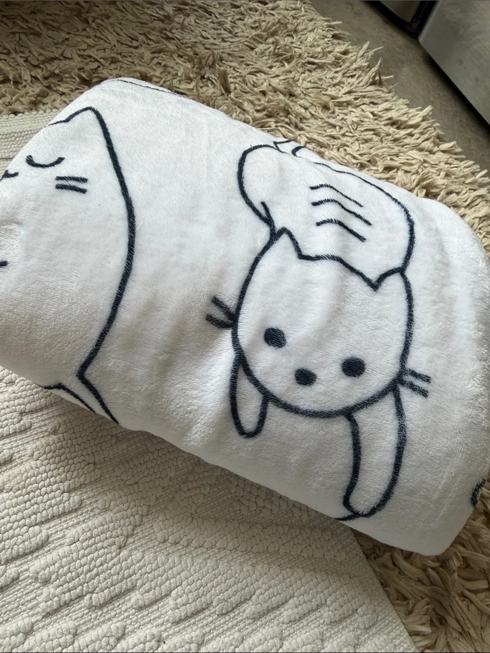 🐈‍⬛ Cute White Plush Cat Throw Blanket with Black Outline 🐈‍⬛ Cats